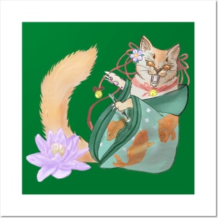 japan cat with kimono Posters and Art